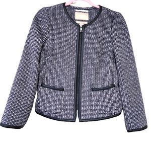 BANANA REPUBLIC Faux Leather Trim Sparkle Tweed Black White Jacket Size 4 #0382